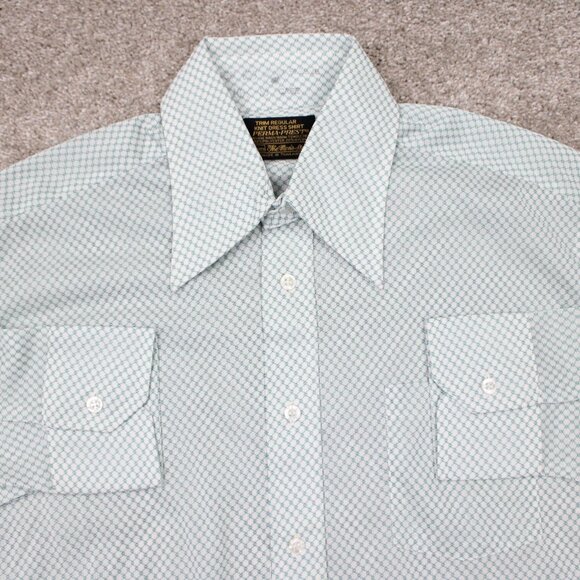 VTG Sears Perma-Prest Dress Shirt Mens 16 1/2, 35 Green/White Trim Regular Knit - Picture 1 of 13